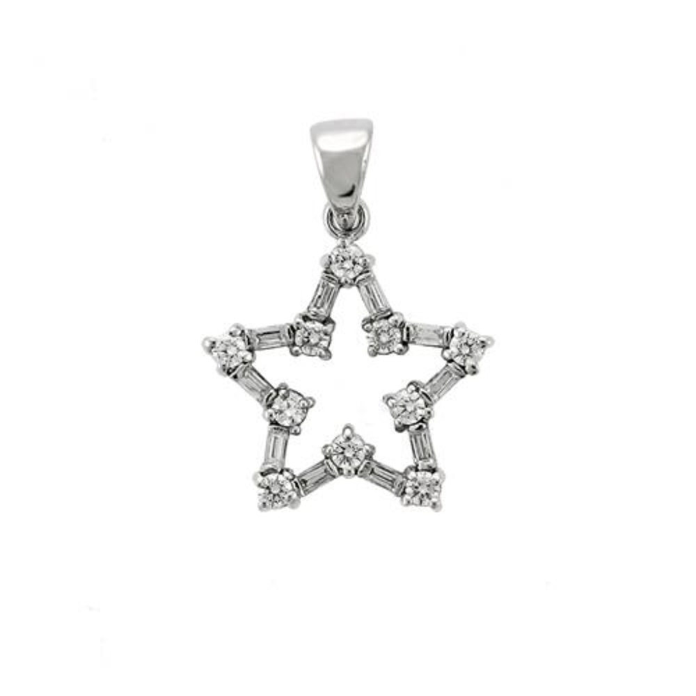 Sterling Silver 925 CZ Five Pointed Star Pendant